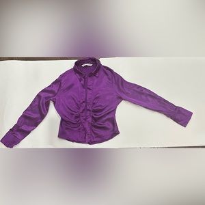 Satin effect Button down ruched collard shirt